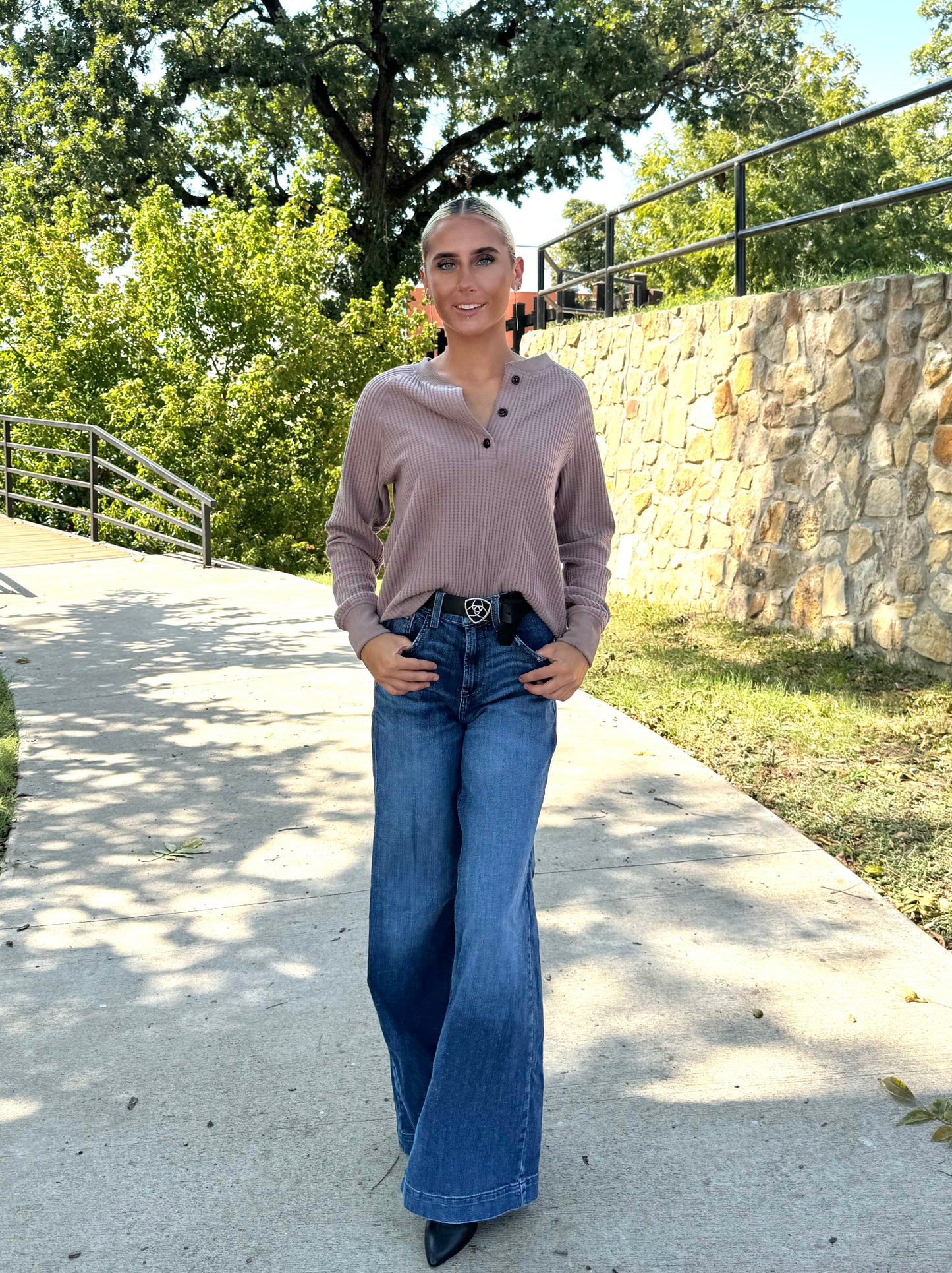Henley Waffle Top