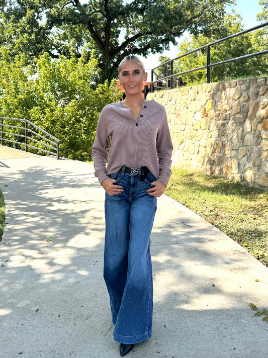 Henley Waffle Top